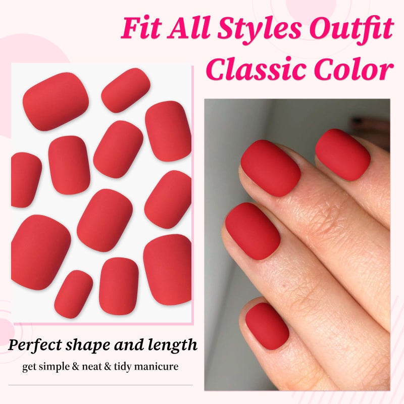 Lifextol 120PC Red Square Press on Nails Short Red Fake Nails Press ons Acrylic Nails Press on Nail for Women, 12 Size Matte Stick on Nail Petite Press on False Nail Tips Pack&5PC Sticky Tab - Image 3